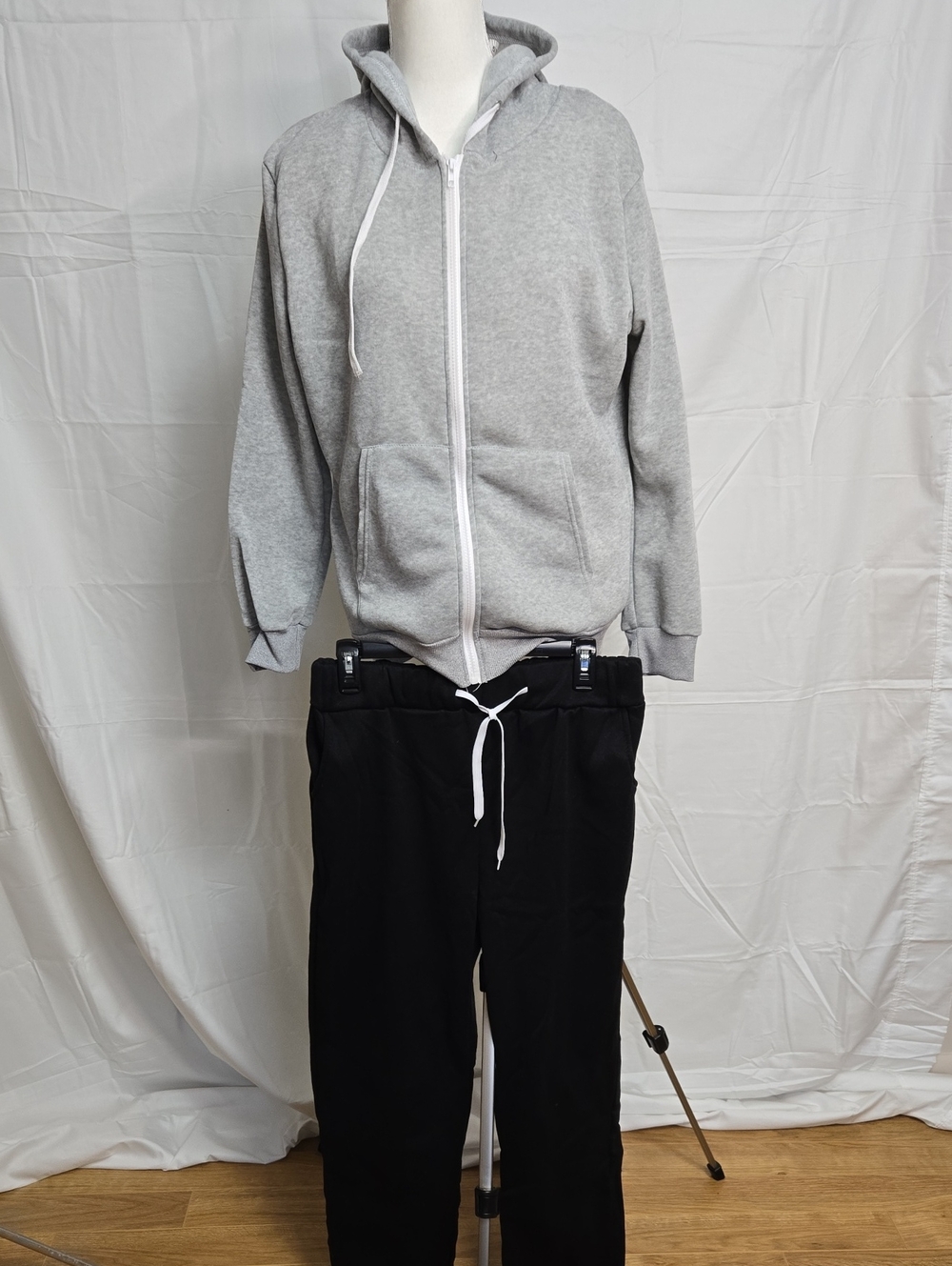 Women's Black Jogger Pants with Gray Zip Hoodie Set